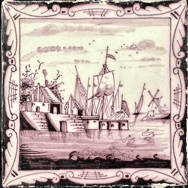 Antieke tegel C11 schilderij lijst tegel landschap - 18e-eeuws.