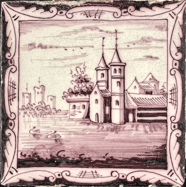 Antieke tegel C16 schilderij lijst tegel landschap - 18e-eeuws.
