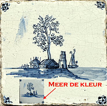 Antieke tegel No B02 een bijzonder leuk Landschaps tegeltje 17e-eeuws.